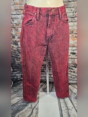Vintage Wrangler USA Made Pink Acid Wash High Rise Mom Jeans W Sz 9/32 Western